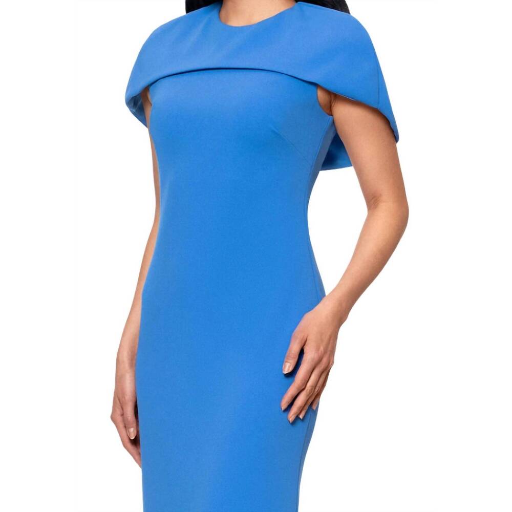 NEW BETSY & ADAM women's shanice cape floor length dress in cornflower - Picture 4 of 4